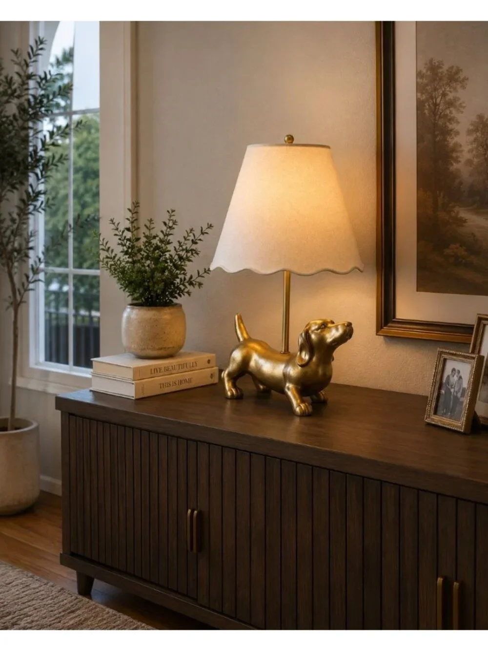 New Bronze Dachshund Dog Table Lamp White Fabric Shade Wiener Dog Home Decor